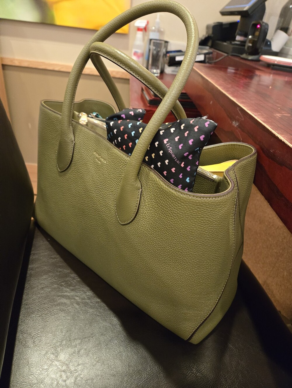 Aspinal of London - Rare Green Pebbled Leather Top-Handle Tote with Charm